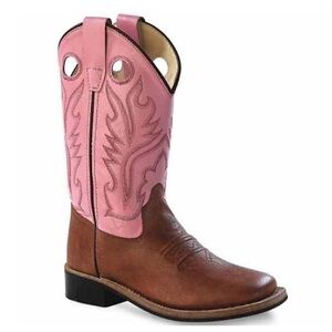Old West leather Pink and Brown Heeled Boots, youth size 5